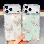 iphone 17 pro cases Jewelled border Pearl butterfly Glitter iPhone 17/air/pro/max